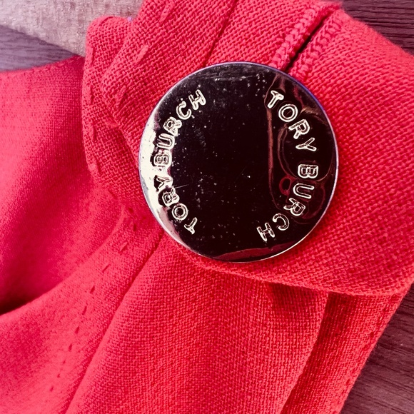 TORY BURCH Sleeveless Sheath Dress 8 Orange Wool Blend Gold Button Stitch Line - Picture 5 of 10